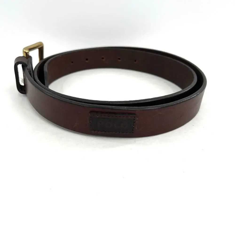 Polo Ralph Lauren men’s leather brown logo square brass buckle belt